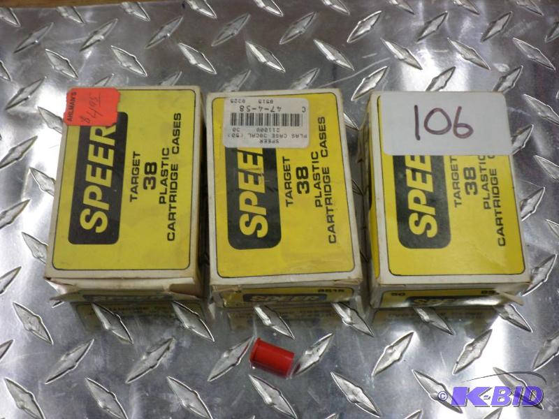 lot 106 image: (3) Boxes Of Speer .38 Plastic Cartridge Case...
