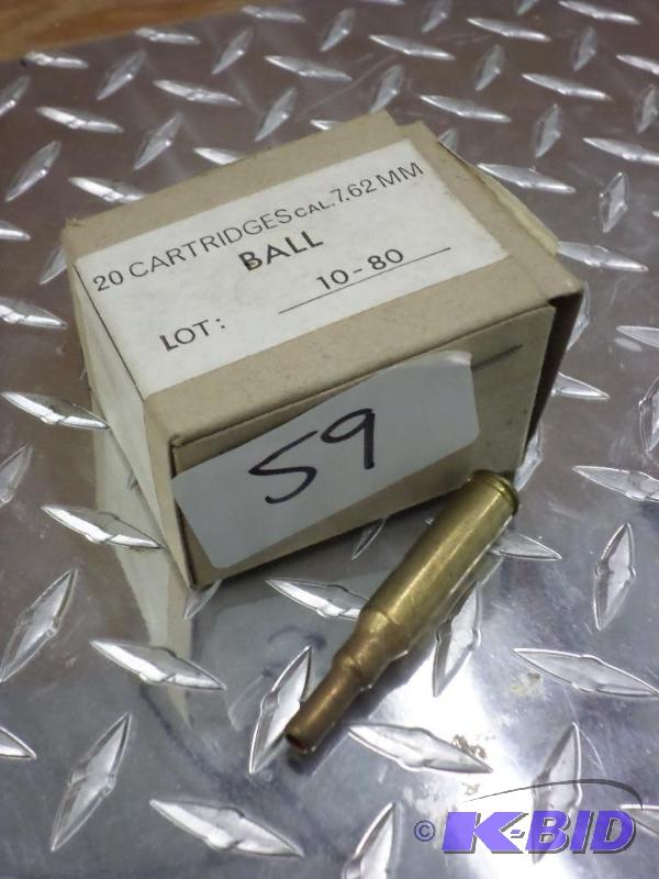 lot 59 image: (20) 7.62mm Ball Cartridges...