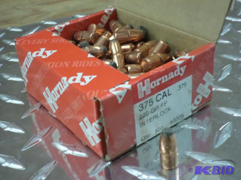 lot 65 image: Box Of Hornady .375 220gr FP Interlock Bullet...
