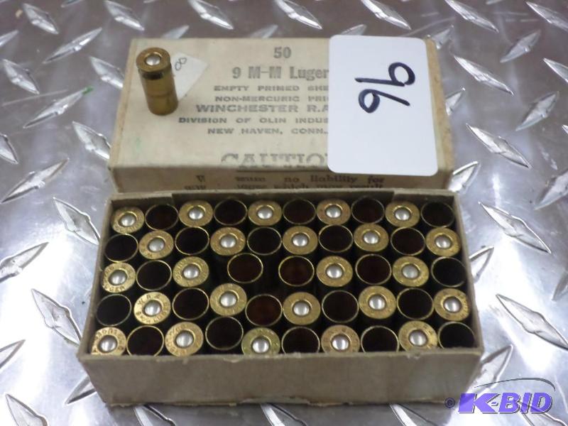 lot 96 image: (50) 9mm Luger Empty Primed Shell Cases...