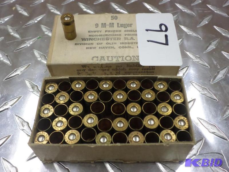 lot 97 image: (50) 9mm Luger Empty Primed Shell Cases...