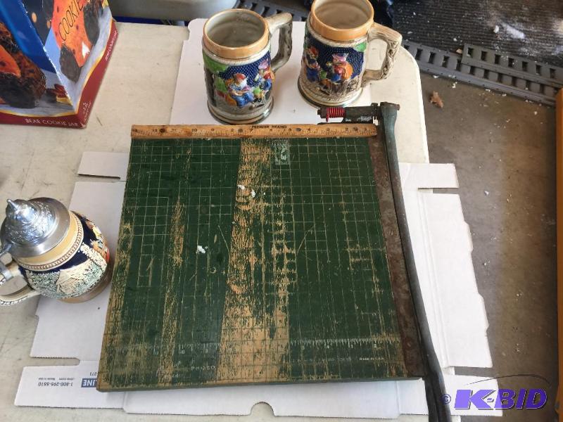 lot 93 image: Vintage paper shredder and 2 steins...