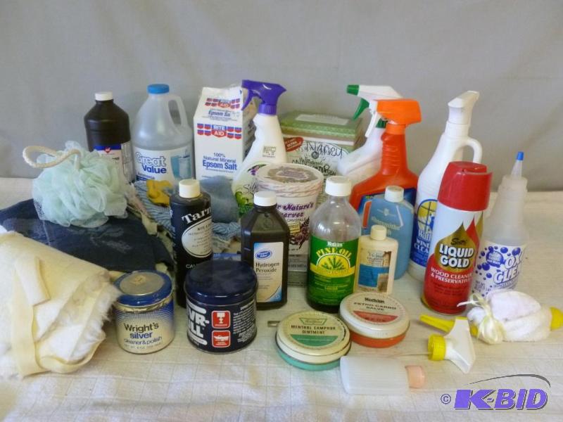 lot 127 image: Large lot of cleaning supplies, salves, perox...