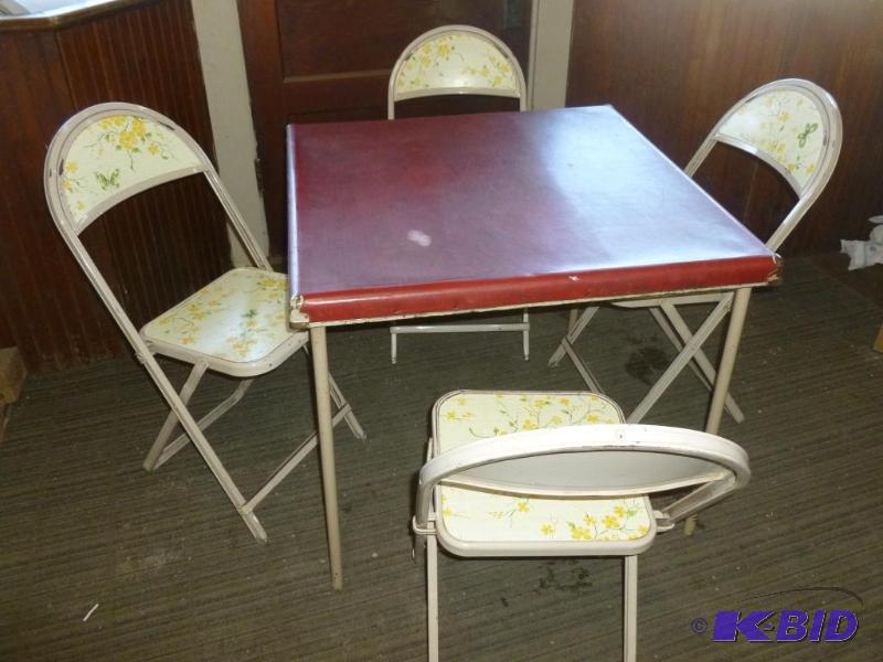lot 133 image: Vintage Durham five piece card table and chai...
