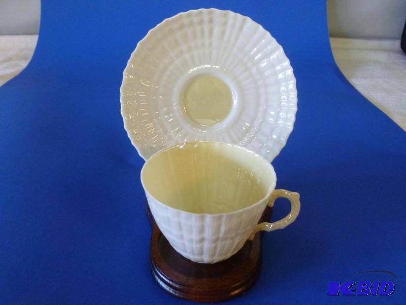 lot 20 image: Belleek porcelain cup and saucer set, comes o...
