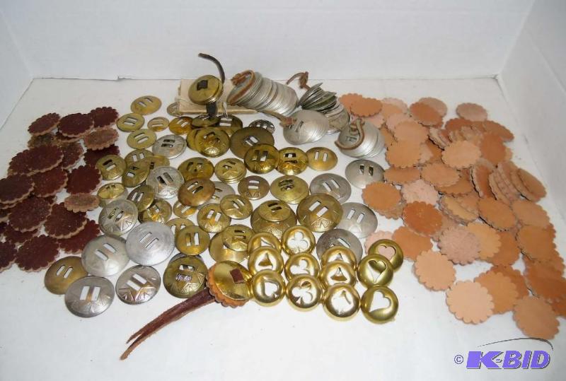 lot 4 image: Western Leather Crafters  Large lot of Metal Conchos and Leather Rosettes