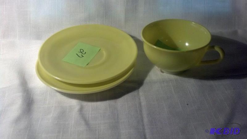 OVIDE, 1 CUP AND 2 SAUCERS (1 SAUCER HAS A CR...