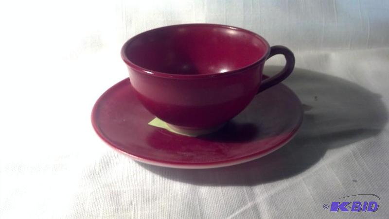 OVIDE, CUP AND SAUCER, BURGUNDY...