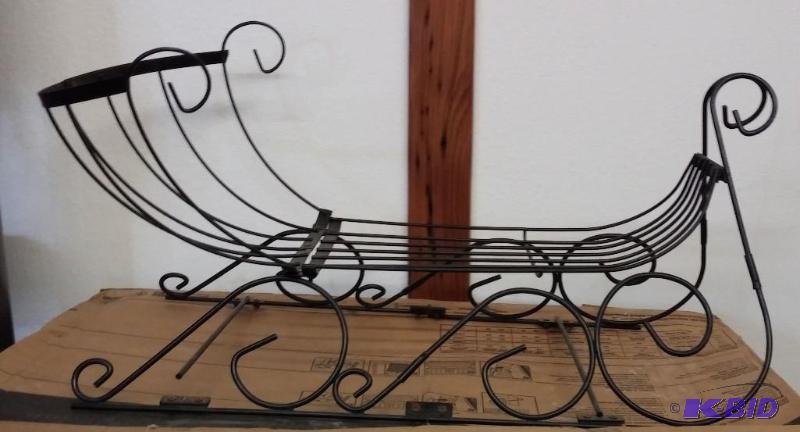 Vintage Wrought Iron sleigh shaped Plant Stan...