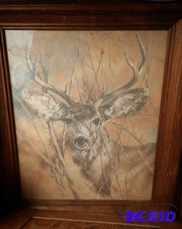 Deer Print 10 X 16 Framed with glass...