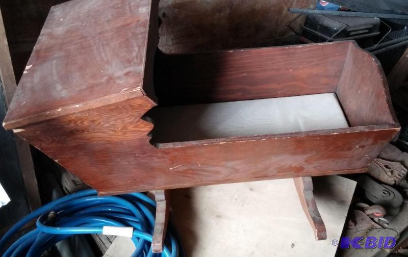 Vintage Handmade full size Baby cradle with p...