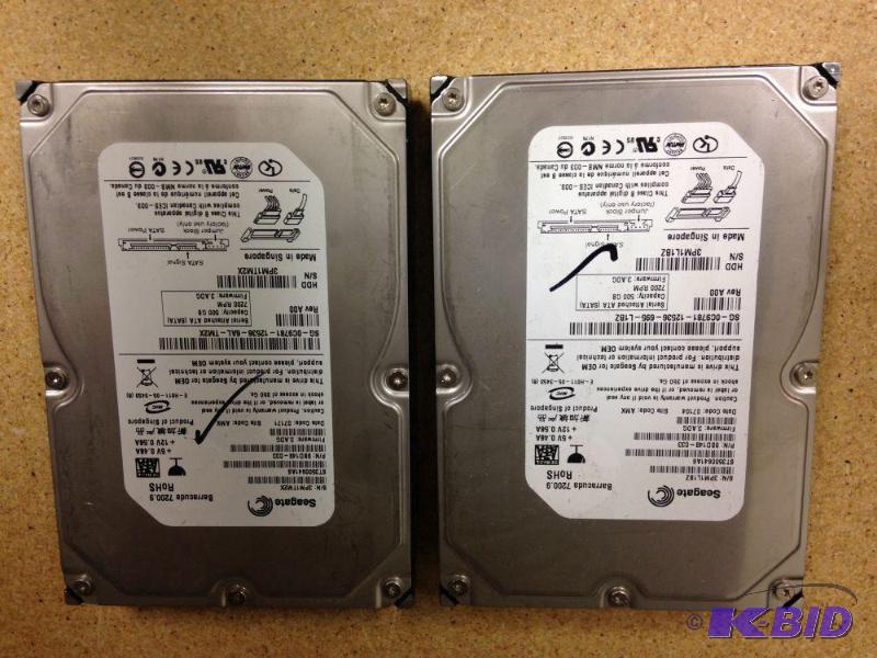 lot 34 image: Lot of (2) Seagate 500GB SATA Desktop Hard Dr...