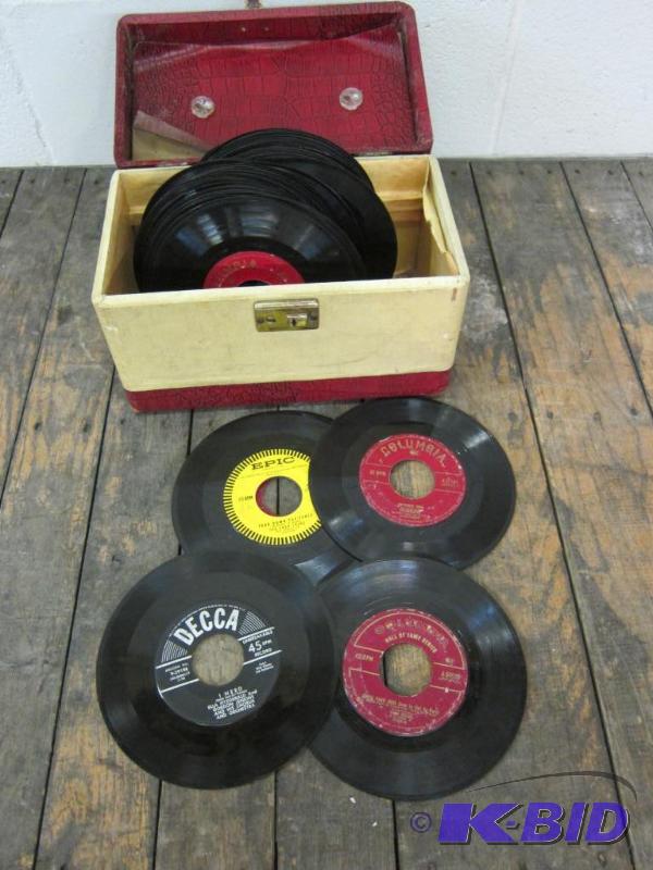 Assortment of Vintage 45s and Case