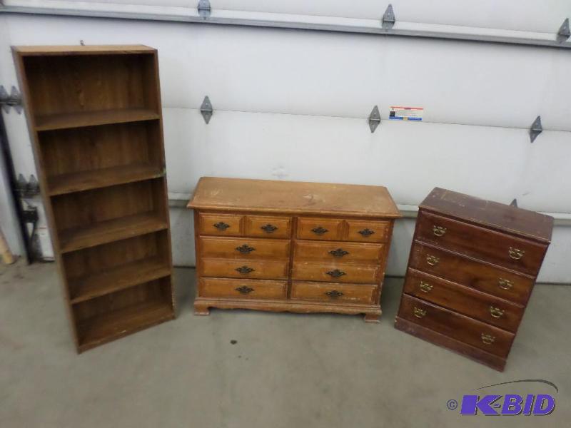 Lot Of (2) Wooden Dressers &amp (1) Book She...