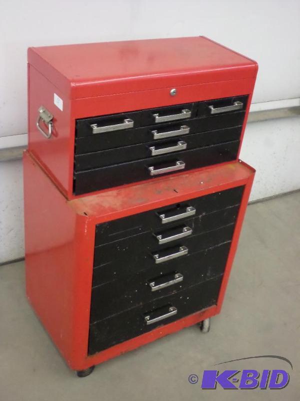 Two-Piece Rolling Steel Toolchest FULL Of Mis...