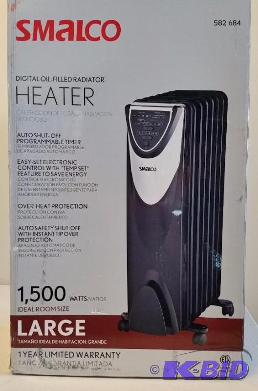 lot 22 image: SMALCO 1500 Watt Digital Oil filled Radiator Electric Portable Heater.  New in Box.  Tested Works