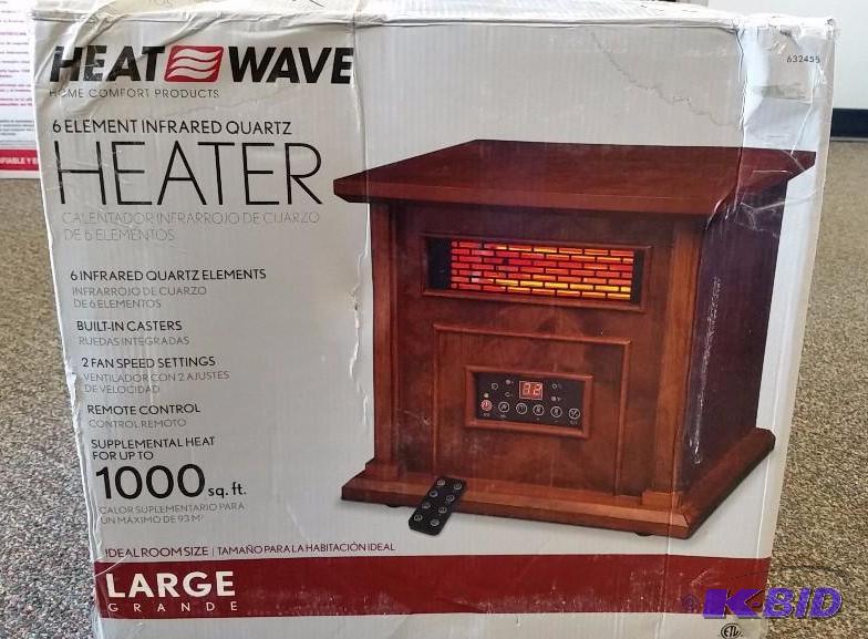 lot 24 image: Heat Wave 1500 Watt Infrared Electric Portable Heater with 6 Quartz Element. New in Box. Tested Work