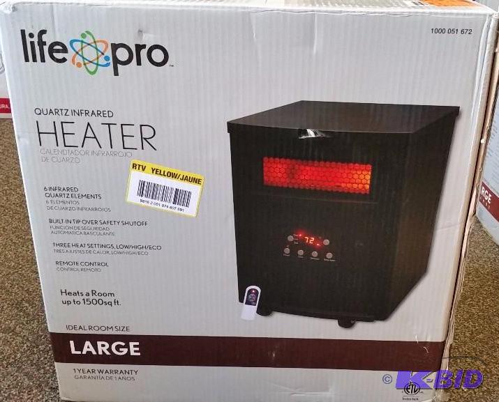 lot 26 image: Life Pro Series 1500 Watt 6 Element Electric Infrared Heater Classic Black Metal Cabinet. NIB TESTED