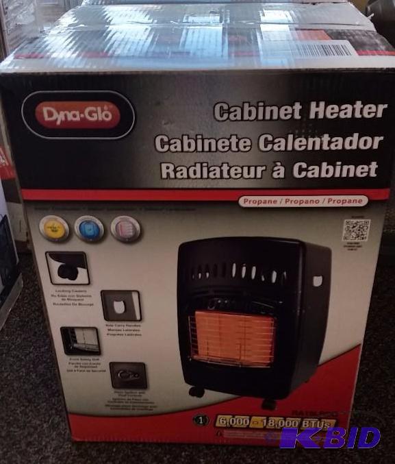 lot 5 image: DynaGlo 18,000 BTU Propane Cabinet Gas Portable Heater.  New in Box Untested