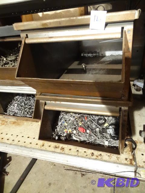 lot 126 image: 2 Stackable Hardware Bins. Metal 11 X 33 X 8...