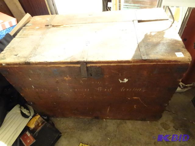 lot 130 image: Vintage Wood Trunk Full of Misc Kids Toys...