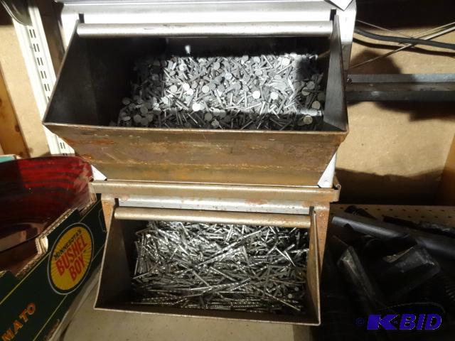 lot 137 image: 2 Stackable Hardware Bins Metal. Misc Nails...