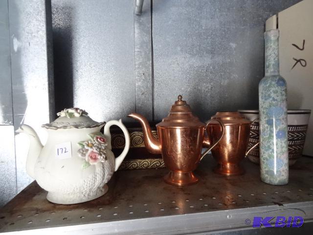 lot 172 image: Ceramic Tea Pot, Music Box. Cracked Spout, 2 ...