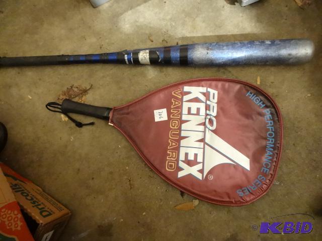 lot 206 image: Aluminum Baseball Bat. Raquetball Racket...