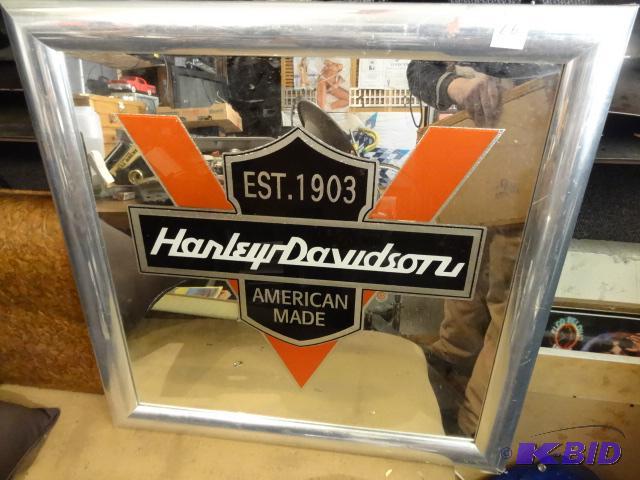 lot 26 image: Harley Davidson Wall hanging Mirror 23 X 23...