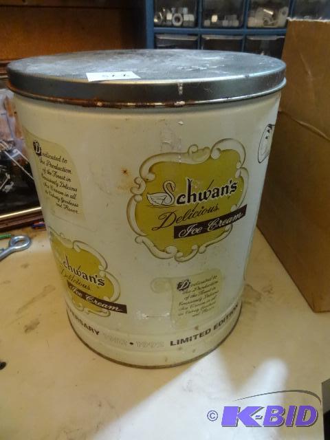 lot 275 image: Vintage Metal Schwans Ice Cream Can. 40th Ann...