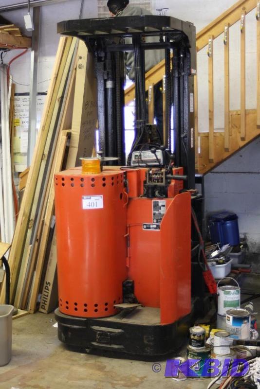 lot 401 image: Baker Stand-Up Forklift Model # XTR Truck Type E Serial Number 42360-T E-583 Battery.