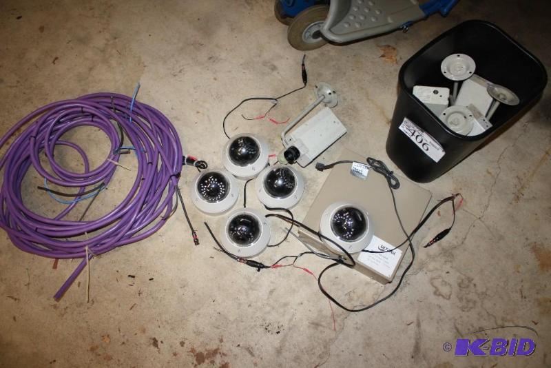 lot 406 image: Security CameraLotwith Switcher, Hard Drive and (10) Camera  and Wire for Return Signal.