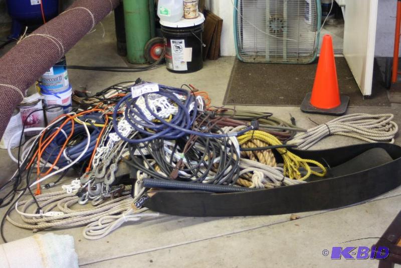 lot 423 image: Floor Lot Including Miscellaneous Rope, Cords, Chains, And More.