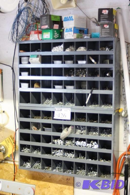 lot 426 image: Lot of (2) Storage Cabinet wDivided Drawers Including Contents Miscellaneous Screws Washers Bolt