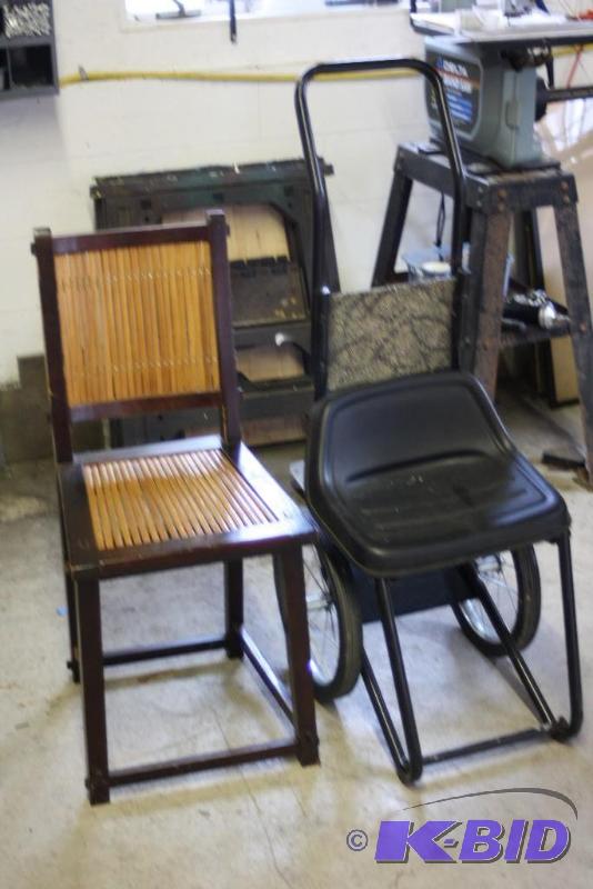 lot 436 image: Lot of (2) Including Decorative Interior Chair, TanBrown Handicap Transfer Chair wWheels