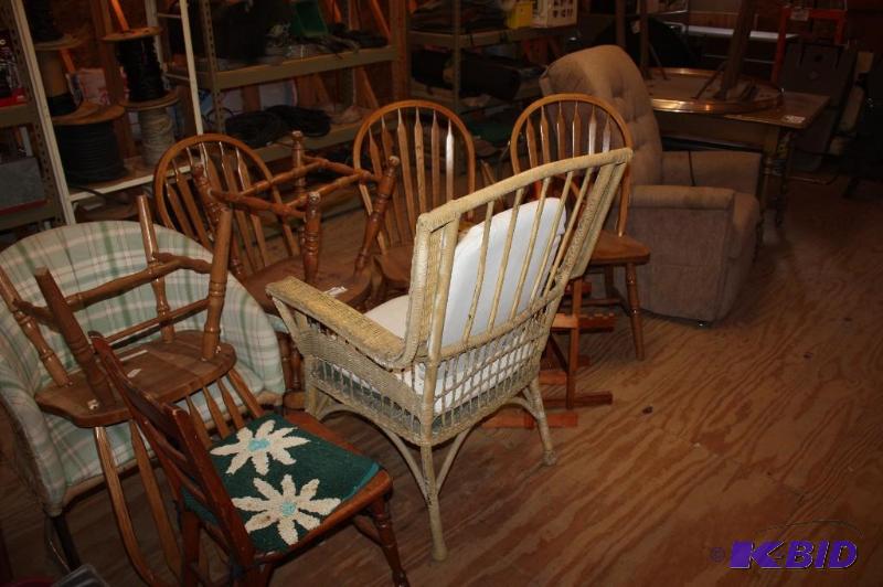 lot 451 image: Lot of (11) Including Wooden Tables Miscellaneous House Chairs Recliner wRemote And More.