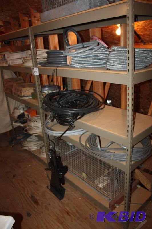 lot 452 image: Lot of (2) Shelving Units Including Content Metal Tubing Cords Cables And More 18 x 48 x 72.