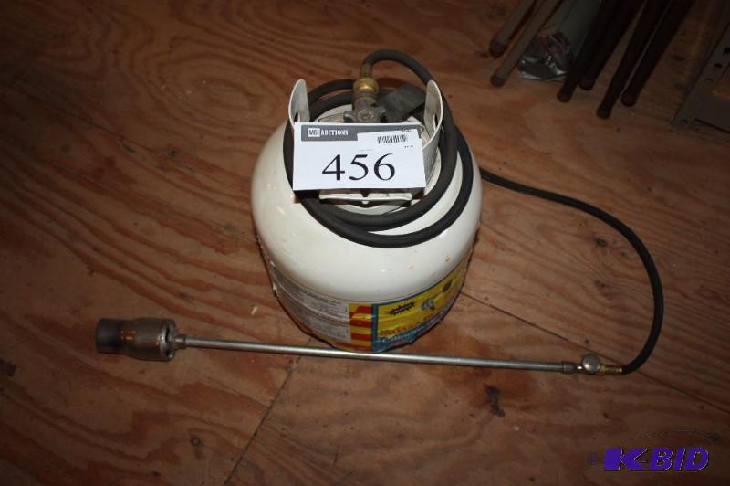 lot 456 image: Propane Cylinder wSafety Valve & Torch Attachment.