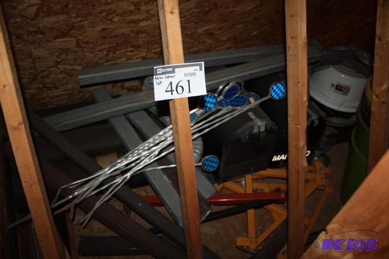 lot 461 image: Corner Lot Including Miscellaneous Scaffolding Components Tires Buckets Ducting And More.