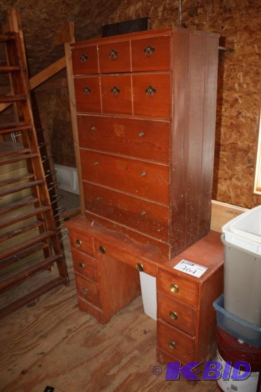 lot 464 image: Lot of (2) Including Wooden Office Desk wMultiple Drawers Wooden Dresser wDrawers.