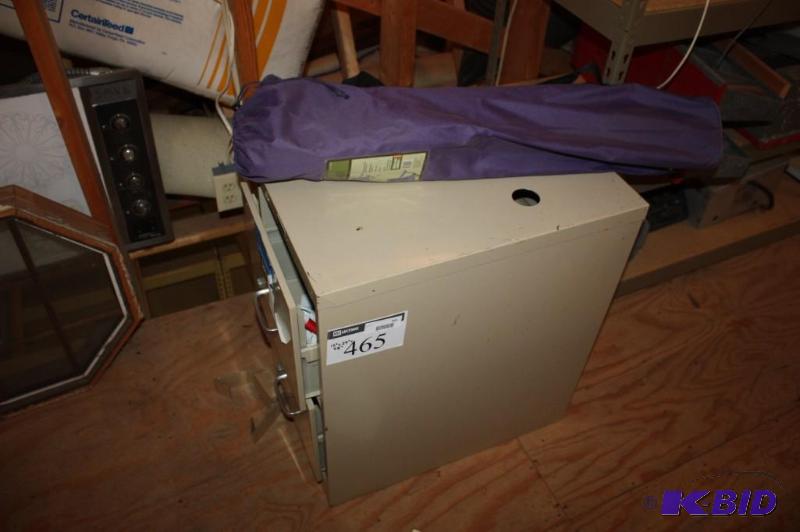lot 465 image: Lot of (2) Including Metal Filing Cabinet, 2 Drawers wHandles 15 x 25 x 28 Includes Lawn Chair