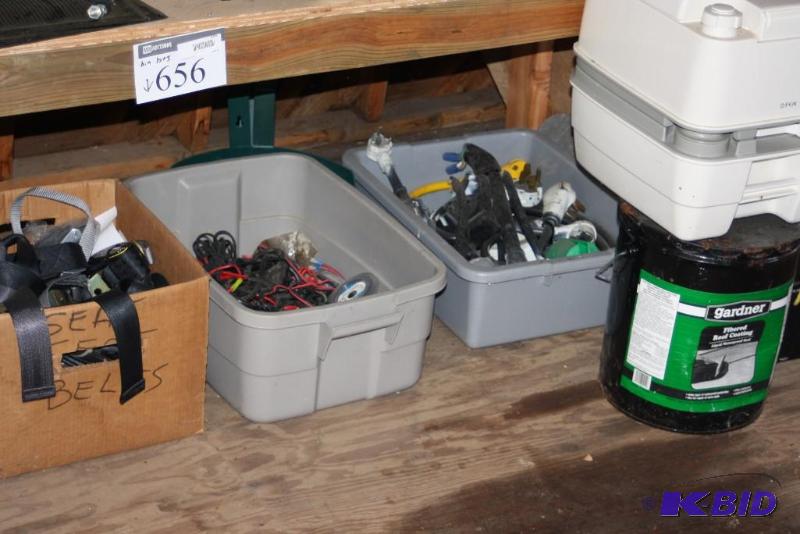 lot 656 image: Bin Lots Including Porta Potti 100 Series Toilet Miscellaneous Cords Seat Belts And More.