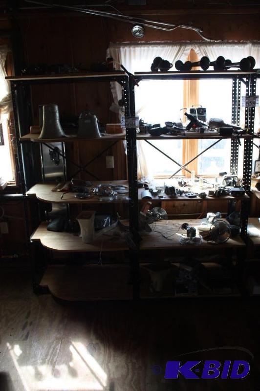 lot 660 image: Contents of Shelves Including Air Horns Speaker Cones Plastic Divider And More.