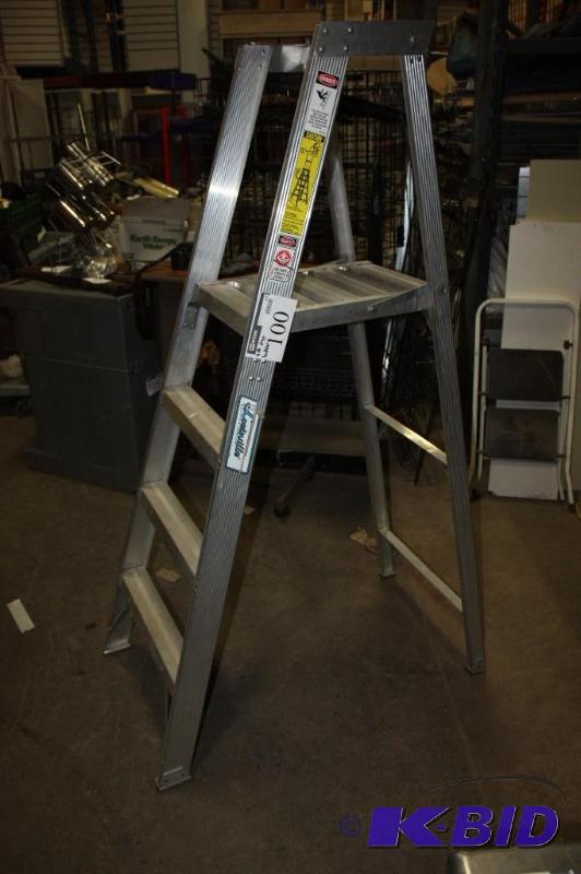 lot 100 image: Louisville Ladder Co. Model AP1004 4 Ft. Metal Step Ladder wWorking Platform 3 Steps.