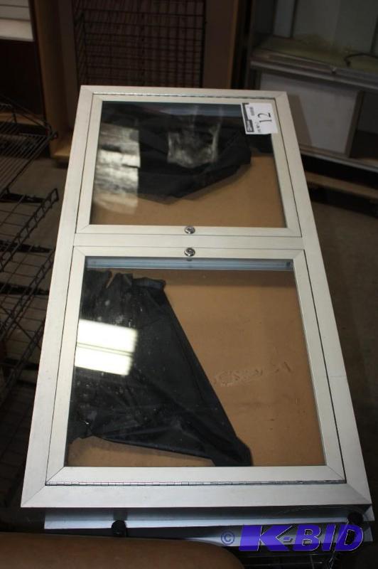 lot 12 image: Dual Window Display Cases wMetal Frame & Hinged Locking Windows Silver 24 x 48 x 3.
