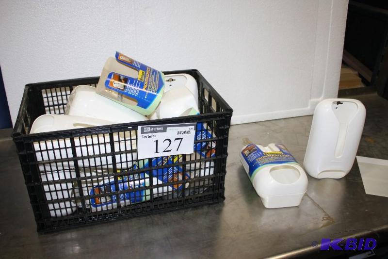 lot 127 image: Basket Lot Including Sachet Dispensers Paper Napkin Dispensers And More.