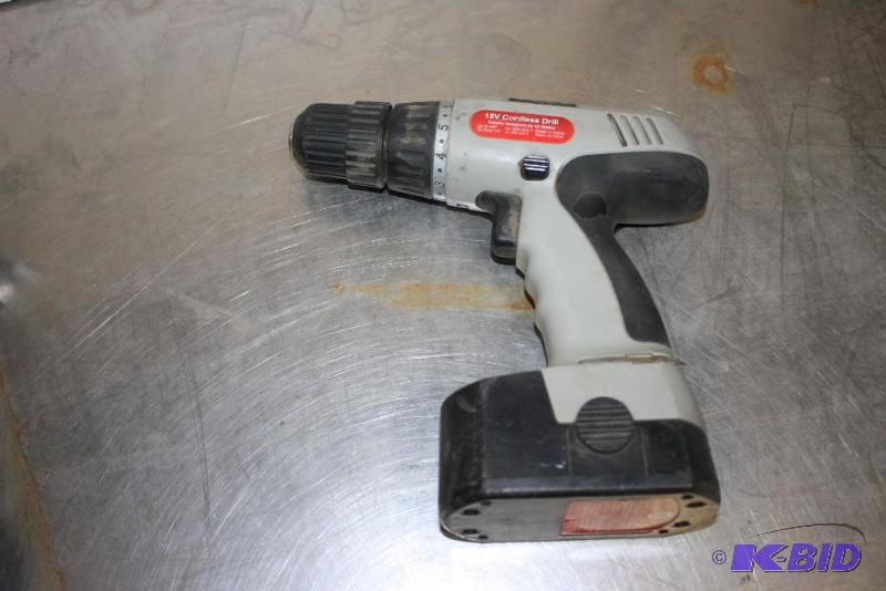lot 137 image: Miscellaneous Cordless Drill 18V Includes Battery Does Not Include Charger.