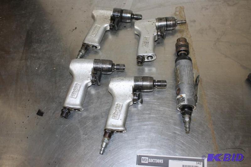 lot 142 image: Lot of (5) Miscellaneous Pneumatic Air Tools Including Tire Buffer Impact DriversDrills Socket.