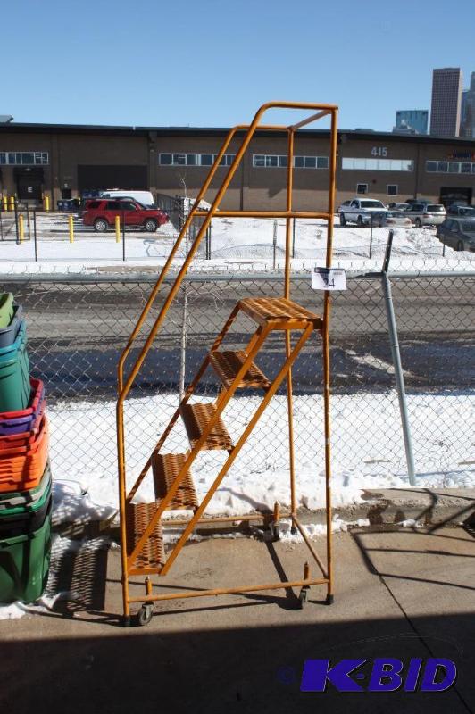 lot 24 image: Roll-EZY Metal Pallet Ladder wWheels Multiple Steps & Hand RailsGuard Rails 27 x 36 x 82.