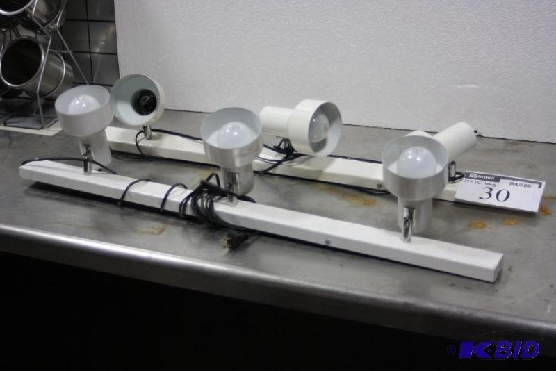 lot 30 image: Lot of (2) Track Lighting Tracks & Fixtures, app. 3 FixturesTrack wCord White 36 Length 75W.
